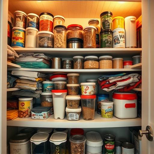 A pantry shelf with mismatched containers, overflowing food items, and a general sense of disorder, highlighting the need for a more organized storage solution.