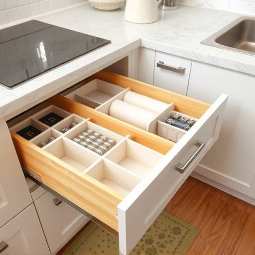 Image showcasing a well-organized kitchen drawer with dividers separating utensils, creating a functional zone.